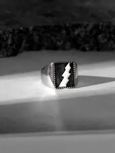 GIVA Men 925 Sterling Silver Rhodium-Plated Oxidised Adjustable Finger Ring