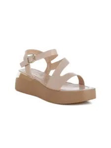 London Rag Leather Flatform Sandals with Buckles