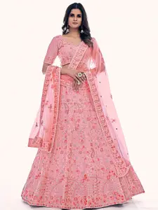 ODETTE Embroidered Semi-Stitched Lehenga & Blouse With Dupatta