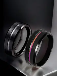 fabula Men Set Of 2 Mattte Finish Stainless Steel Band Ring