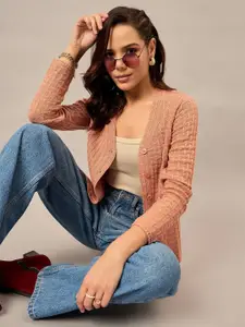 The Roadster Lifestyle Co. Women Cable Knit V-Neck Cardigan Sweater