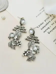 ABDESIGNS Silver-Plated Stone Studded German Silver Oxidised Drop Earrings