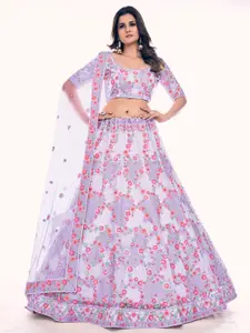 ODETTE Floral Embroidered Sequinned Semi-Stitched Lehenga & Blouse With Dupatta