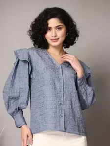 plusS Women Standard Collarless Solid Casual Shirt