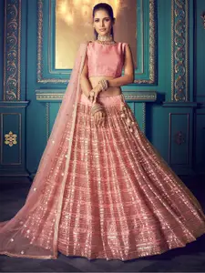 ODETTE Embellished Sequinned Semi-Stitched Lehenga & Blouse With Dupatta