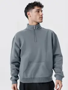 Maniac Men Solid Mock Collar Fleece Pullover Sweatshirt