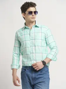 TRYBUY.IN Men Standard Spread Collar Windowpane Checked Cotton Casual Shirt