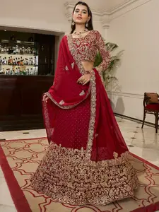 ODETTE Embroidered Semi-Stitched Lehenga & Blouse With Dupatta