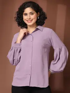 plusS Women Standard Spread Collar Solid Casual Shirt