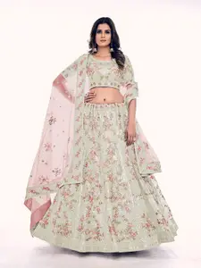 ODETTE Embroidered Semi-Stitched Lehenga & Blouse With Dupatta