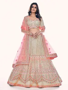 ODETTE Sequinned Semi-Stitched Lehenga & Blouse With Dupatta