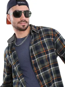 WROGN Men Spread Collar Tartan Checked Cotton Casual Shirt