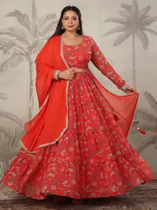Janasya Plus Size Floral Printed Ready to Wear Lehenga & Blouse With Dupatta