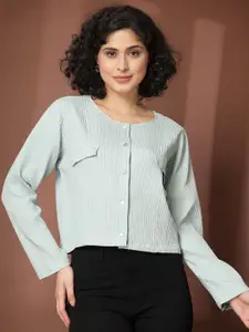 plusS Women Sea Green Textured Casual Shirt