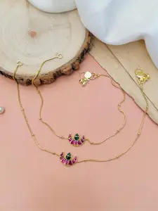 ABDESIGNS Set Of 2 Gold-Plated Kundan Studded Anklets