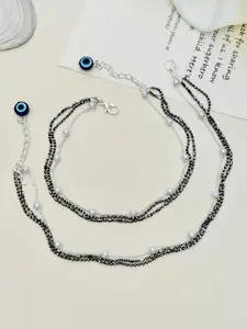 ABDESIGNS Set Of 2 Silver-Plated Beaded Anklets