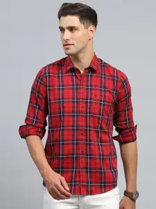 Monte Carlo Men Spread Collar Tartan Checked Cotton Casual Shirt