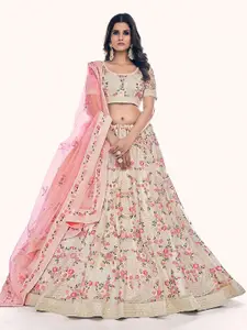 ODETTE Embroidered Semi-Stitched Lehenga & Blouse With Dupatta