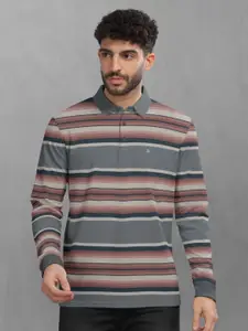 BULLMER Men Striped Polo Collar Cotton T-shirt