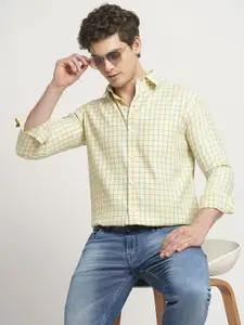 TRYBUY.IN Men Standard Spread Collar Windowpane Checked Cotton Casual Shirt