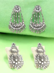 KRENOZ Set Of 2 Sterling Silver Oxidised Classic Drop Earrings