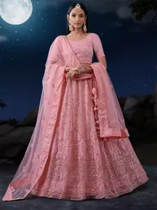 ODETTE Embroidered Sequinned Net Semi-Stitched Lehenga & Blouse With Dupatta