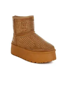 London Rag Women Rhinestones Chunky Ankle Boots