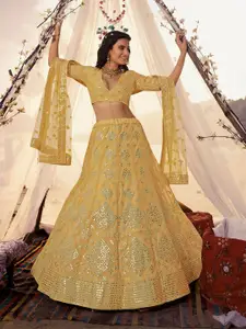 ODETTE Floral Embroidered Semi-Stitched Lehenga & Blouse With Dupatta