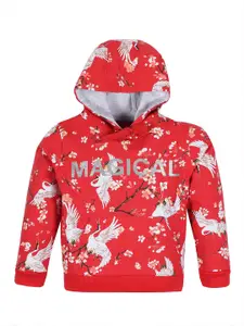 PLUM TREE Girls Floral Printed Hood Cotton Pullover Sweatshirt