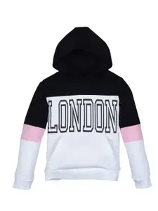 PLUM TREE Girls Typography Printed Hood Cotton Pullover Sweatshirt