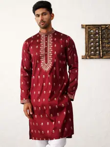 Jompers Floral Embroidered Sequinned Work Mandarin Collar Straight Kurta
