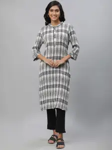 AURELIA Women Checked Printed Mandarin Collar Kurta