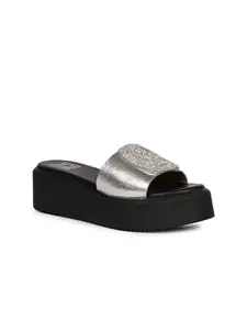 Viviblu Women Embellished Leather Platform Heel Sandals