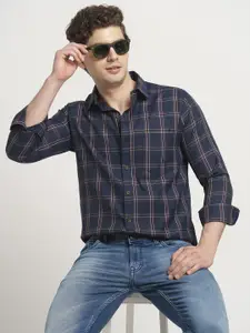 TRYBUY.IN Men Standard Spread Collar Windowpane Checked Cotton Casual Shirt