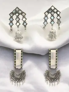 KRENOZ Set Of 2 Sterling Silver Oxidised Classic Drop Earrings