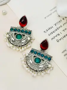 ABDESIGNS Silver Plated Stone Studded & Beaded Enthralling Classic Drop Earrings