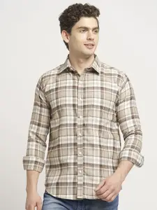 TRYBUY.IN Men Standard Spread Collar Tartan Checked Cotton Casual Shirt