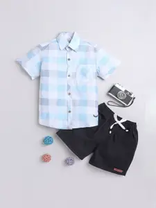 BAATCHEET Boys Checked Pure Cotton Shirt With Shorts
