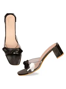 FOOTSHEZ Block Heeled Sandals With Bows