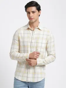 Blue Buddha Men Comfort Spread Collar Tartan Checked Cotton Slim Fit Casual Shirt