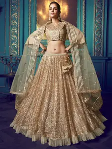 ODETTE Embellished Sequinned Semi-Stitched Lehenga & Blouse With Dupatta