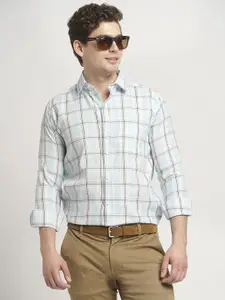 TRYBUY.IN Men Standard Spread Collar Tartan Checked Cotton Casual Shirt