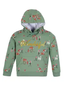 PLUM TREE Girls Conversational Printed Hood Cotton Pullover Sweatshirt
