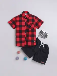BAATCHEET Boys Checked Pure Cotton Shirt With Shorts