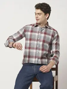 TRYBUY.IN Men Standard Spread Collar Tartan Checked Cotton Casual Shirt