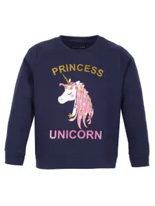 PLUM TREE Girls Graphic Printed Round Neck Cotton Pullover Sweatshirt