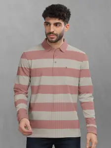 BULLMER Men Striped Polo Collar Cotton T-shirt