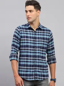 Monte Carlo Men Spread Collar Tartan Checked Cotton Casual Shirt