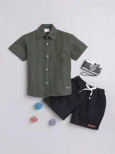 BAATCHEET Boys Checked Pure Cotton Shirt with Shorts
