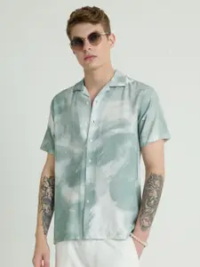 Snitch Men Smart Cuban Collar Abstract Printed Casual Shirt